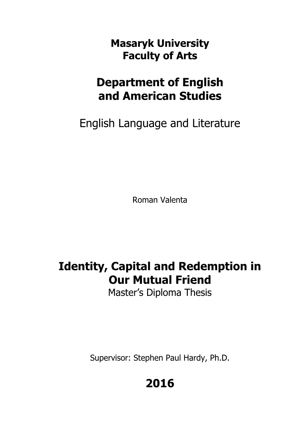 Our Mutual Friend Master’S Diploma Thesis