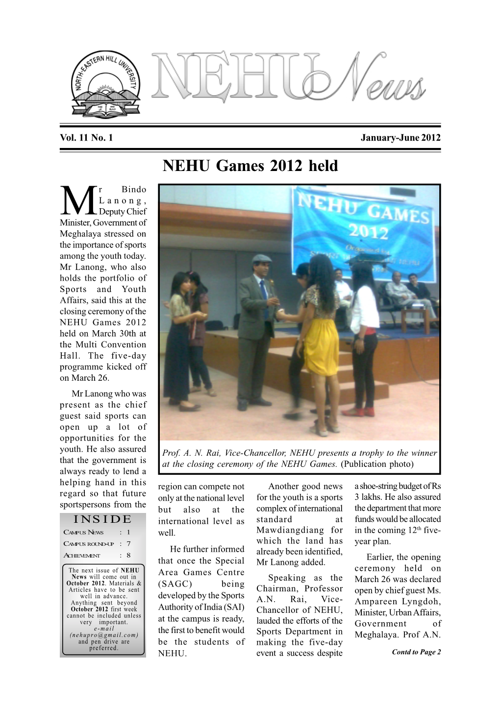 NEHU Games 2012 Held