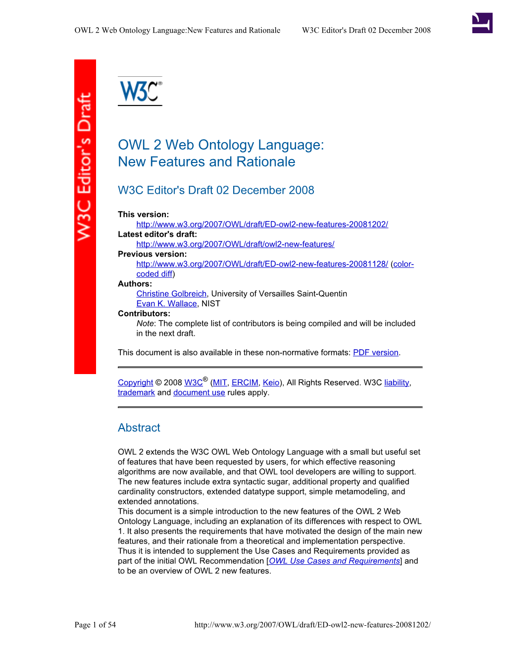 OWL 2 Web Ontology Language:New Features and Rationale W3C Editor's Draft 02 December 2008