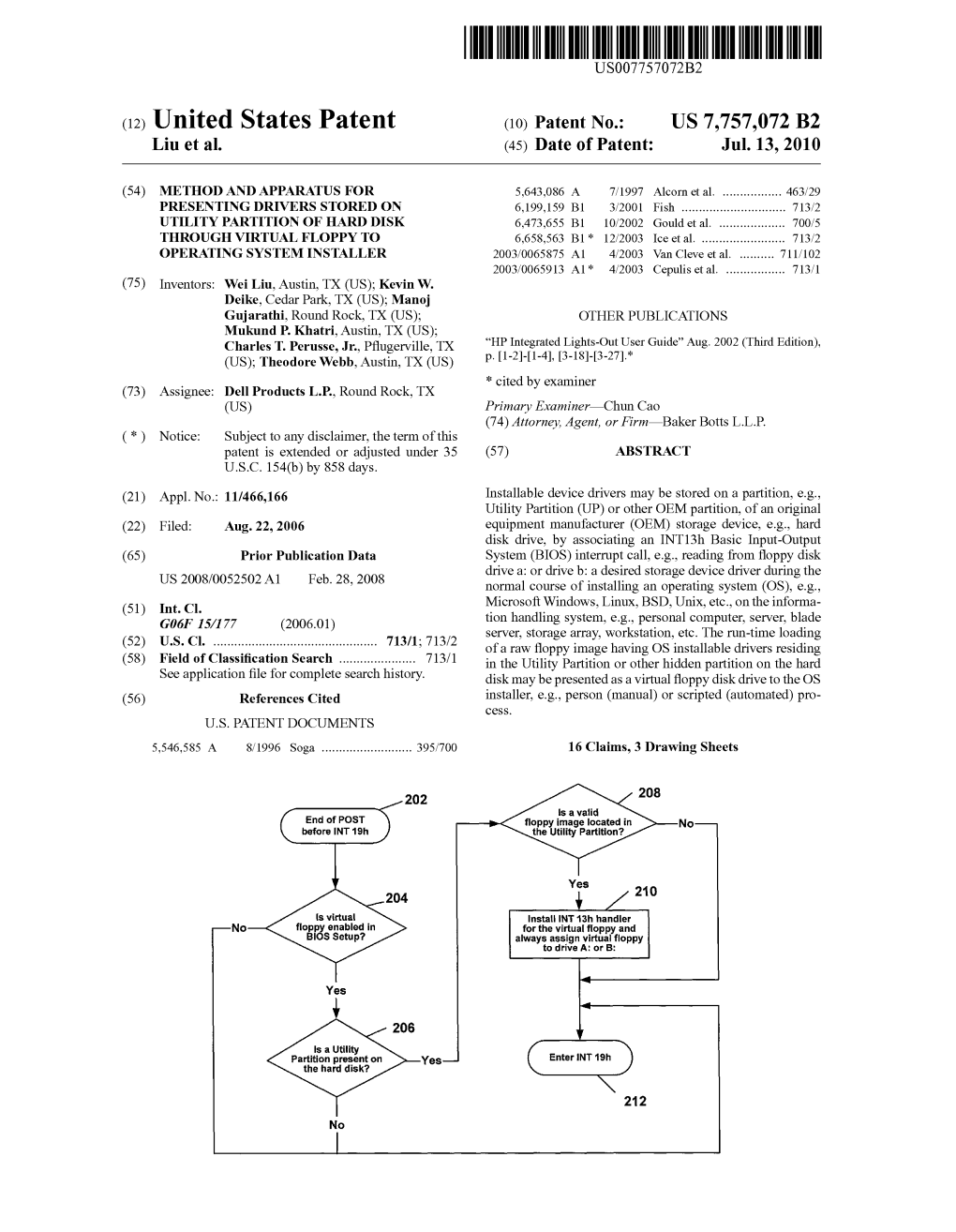 (12) United States Patent (10) Patent No.: US 7,757,072 B2 Liu Et Al