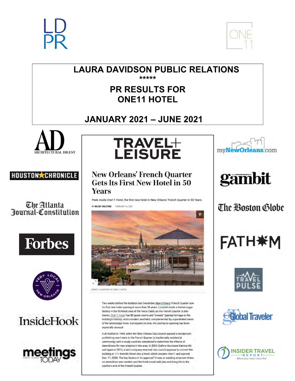 Laura Davidson Public Relations ***** Pr Results for One11 Hotel January 2021