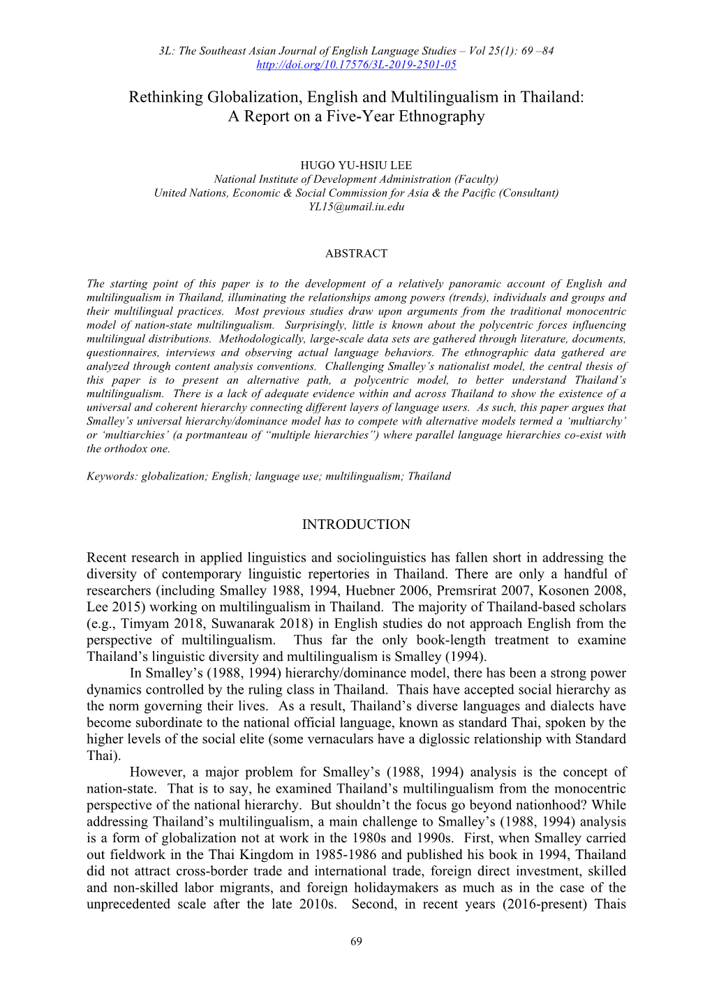 Rethinking Globalization, English and Multilingualism in Thailand: a Report on a Five-Year Ethnography