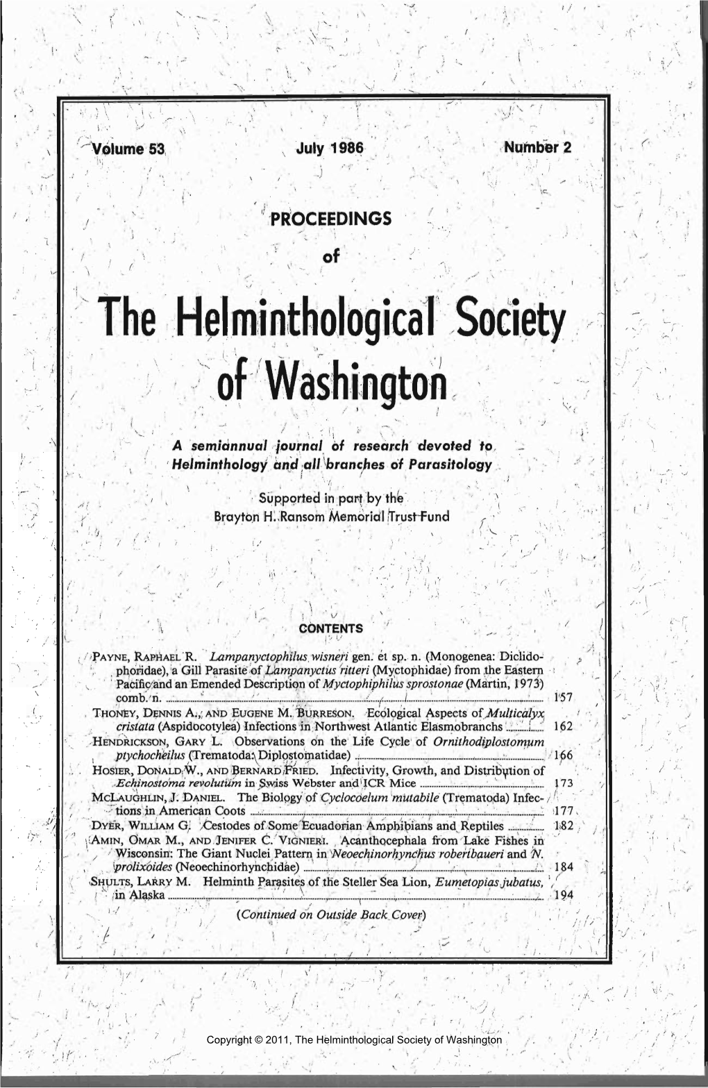 Proceedings of the Helminthological Society of Washington 53(2) 1986