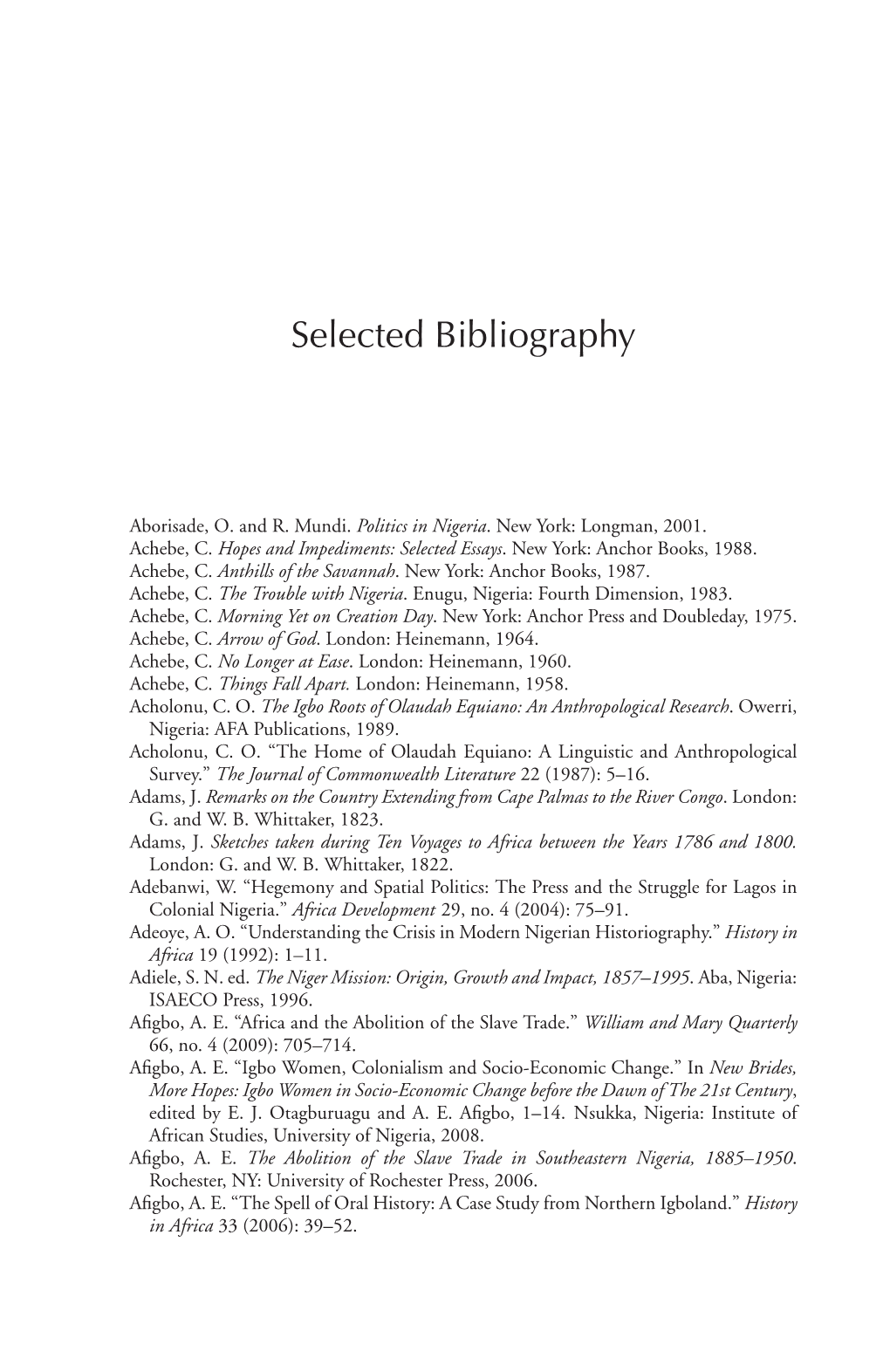 Selected Bibliography