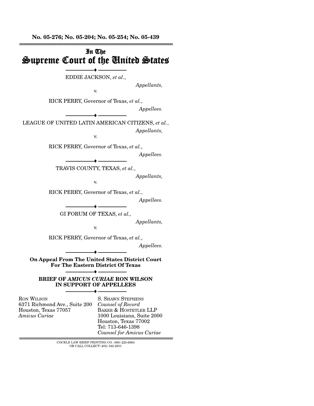 Brief of Amicus Curiae Ron Wilson in Support of Appellees ------♦ ------Ron Wilson S