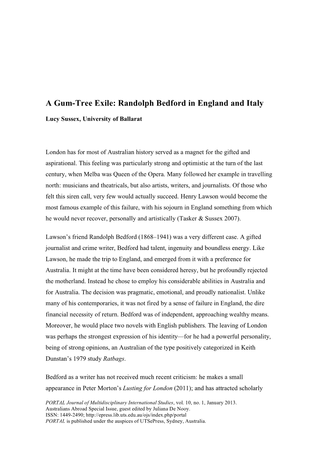 A Gum-Tree Exile: Randolph Bedford in England and Italy