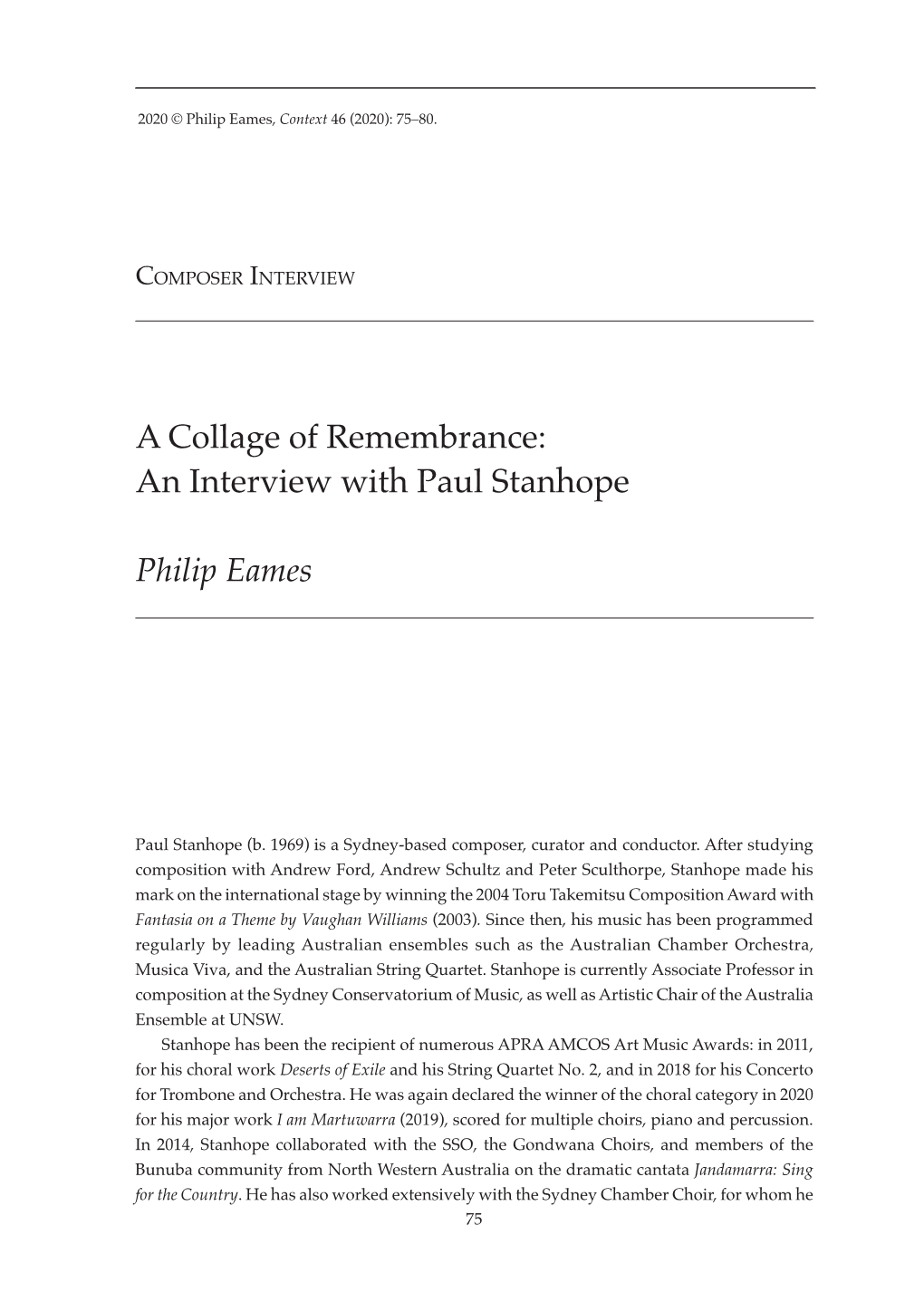 An Interview with Paul Stanhope