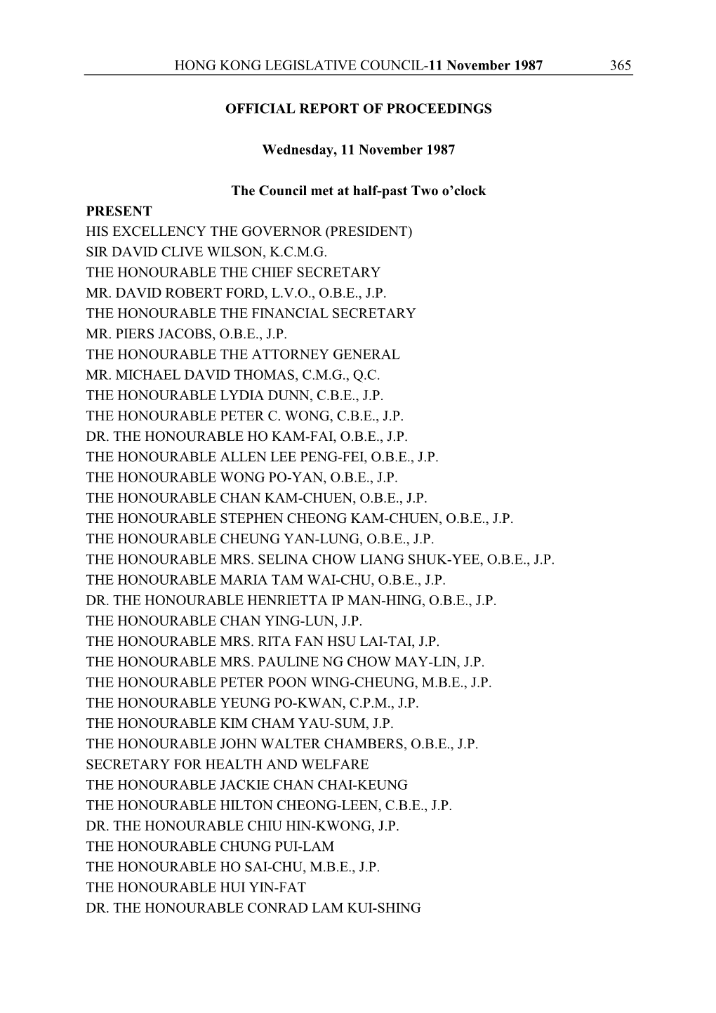 HONG KONG LEGISLATIVE COUNCIL-11 November 1987 365