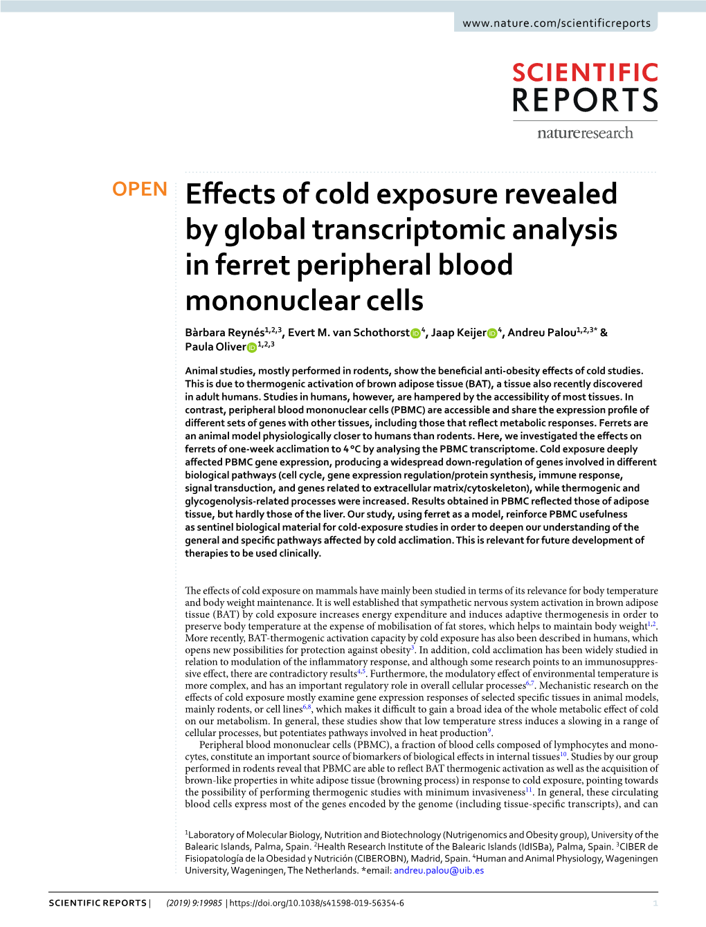 Effects of Cold Exposure Revealed by Global Transcriptomic Analysis In