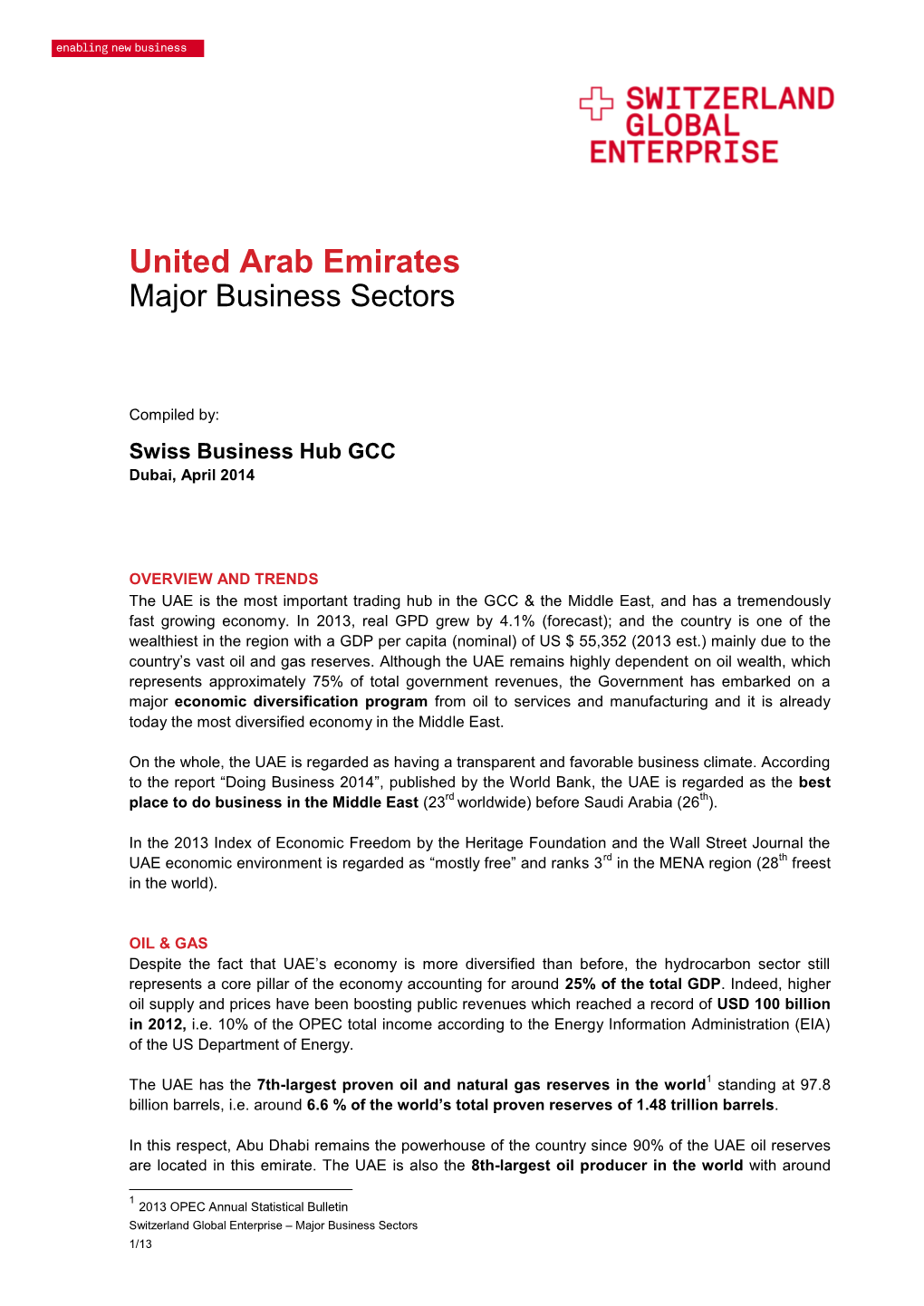 United Arab Emirates Major Business Sectors