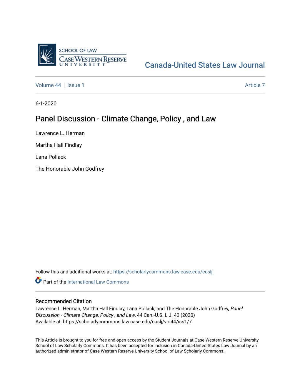 Panel Discussion - Climate Change, Policy , and Law