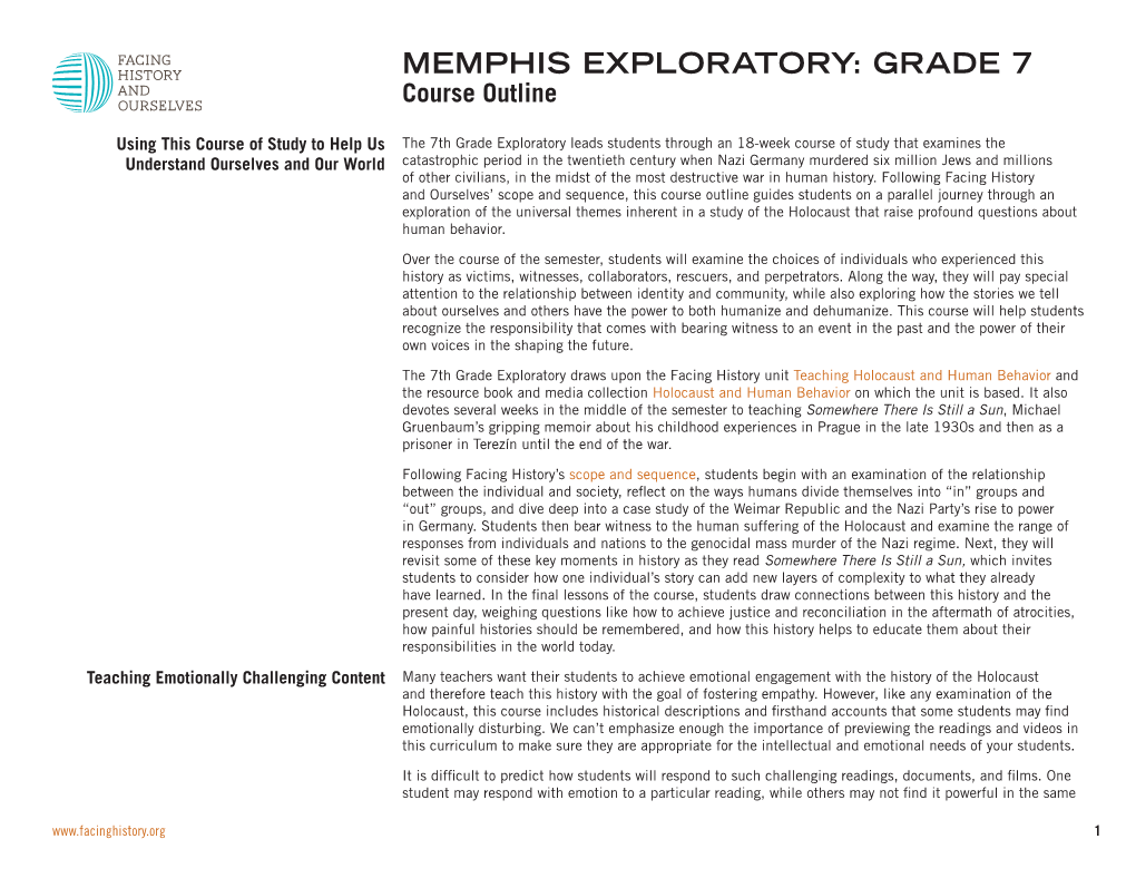 MEMPHIS EXPLORATORY: GRADE 7 Course Outline