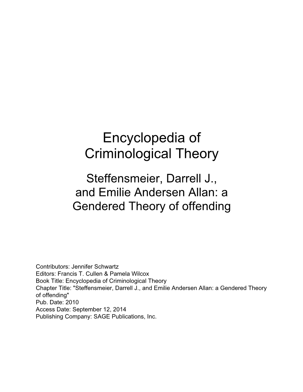 Encyclopedia of Criminological Theory