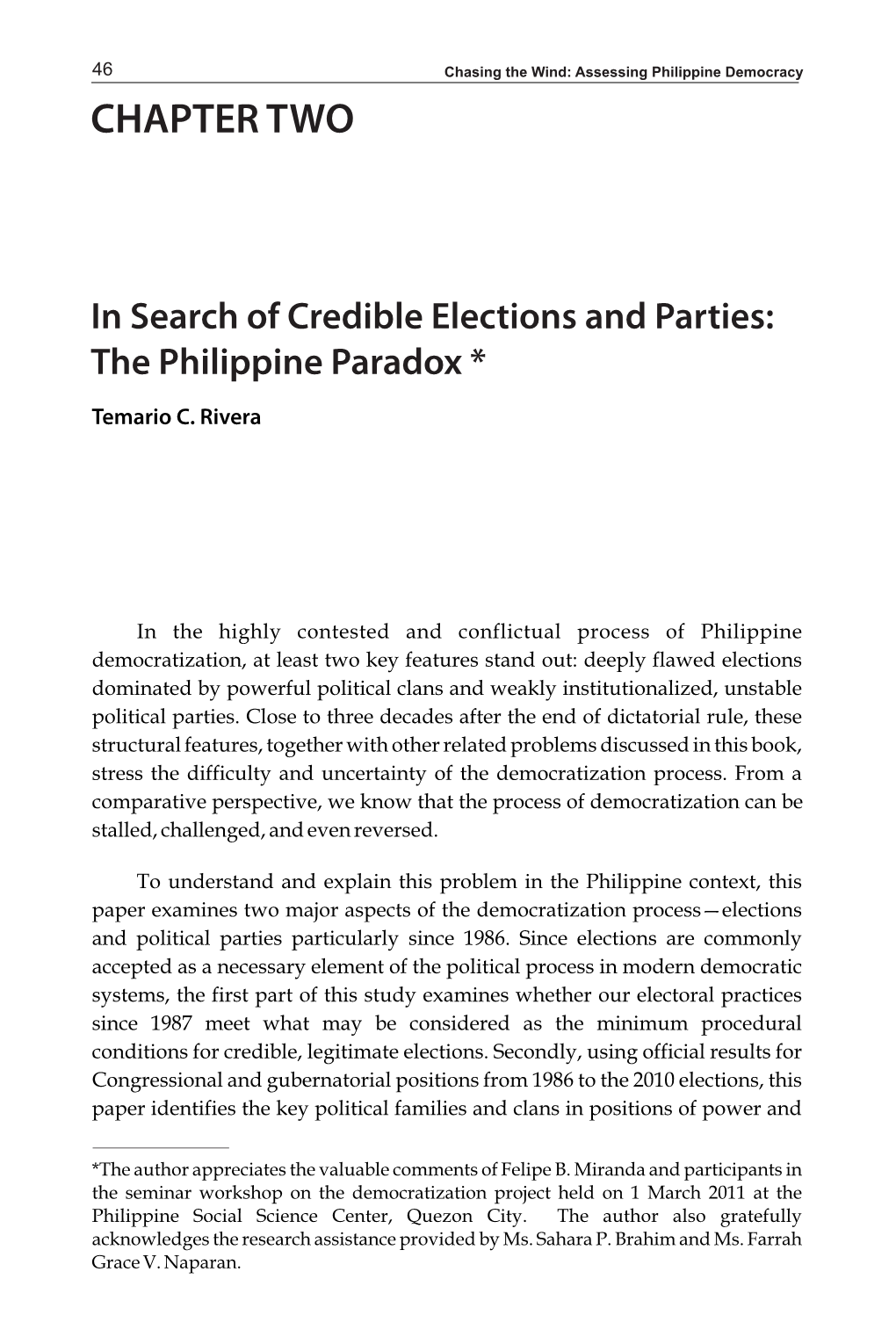 In Search of Credible Elections and Parties: the Philippine Paradox *
