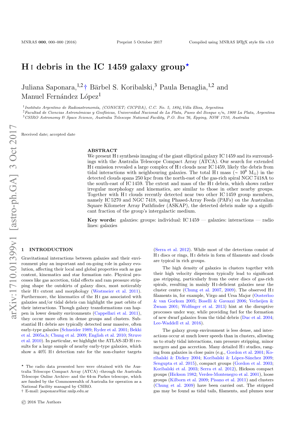HI Debris in the IC 1459 Galaxy Group 3