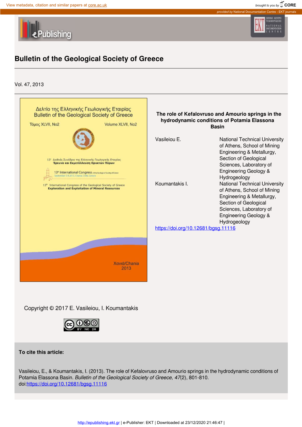 Bulletin of the Geological Society of Greece