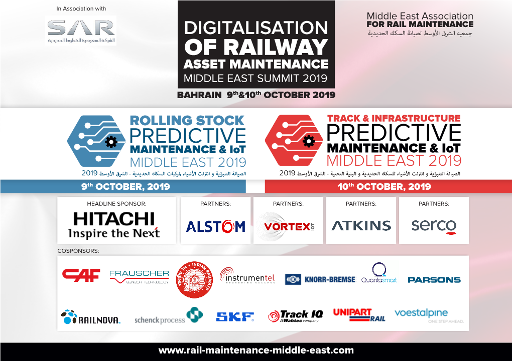 OF RAILWAY ASSET MAINTENANCE MIDDLE EAST SUMMIT 2019 BAHRAIN 9Th&10Th OCTOBER 2019