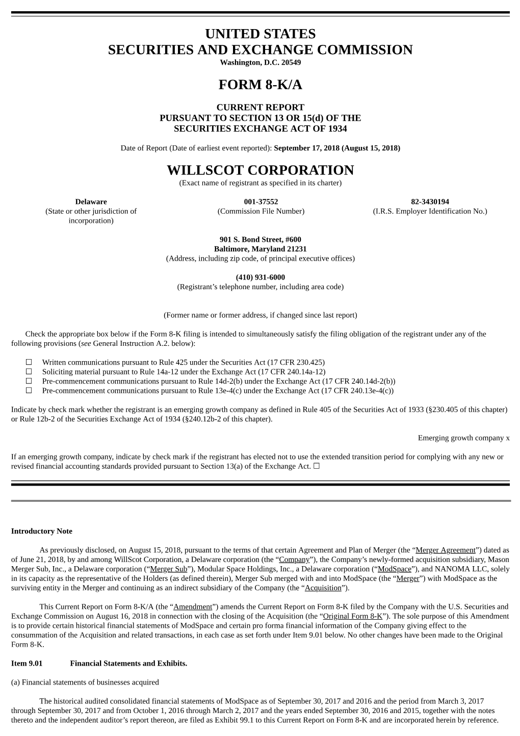 United States Securities and Exchange Commission Form