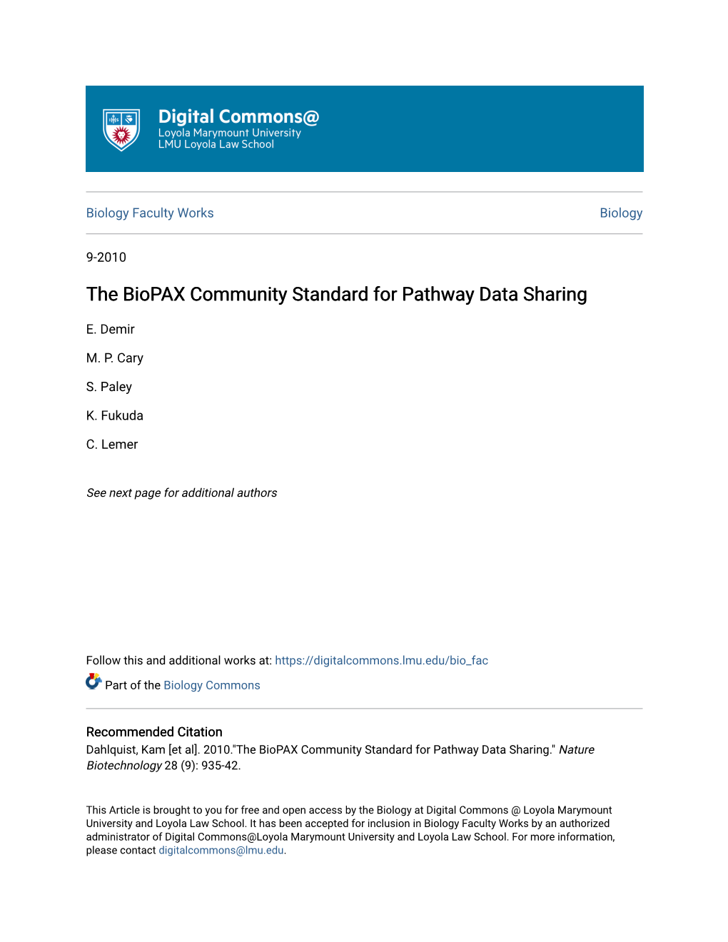 The Biopax Community Standard for Pathway Data Sharing