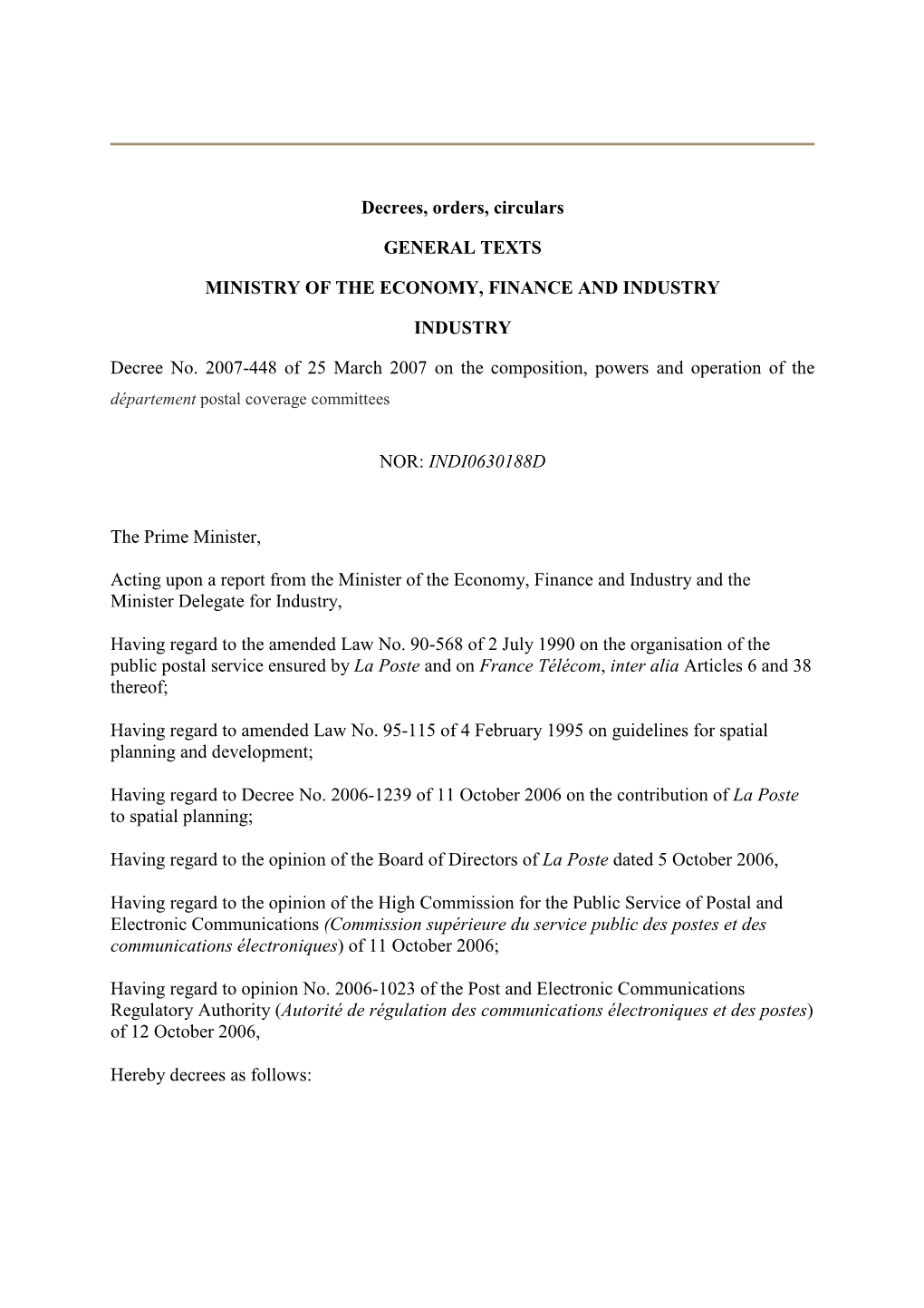 Decree N° 2007-448 of 25 March 2007