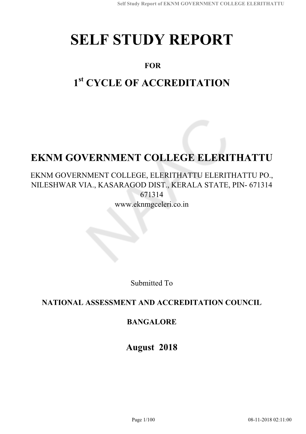 Self Study Report of EKNM GOVERNMENT COLLEGE ELERITHATTU