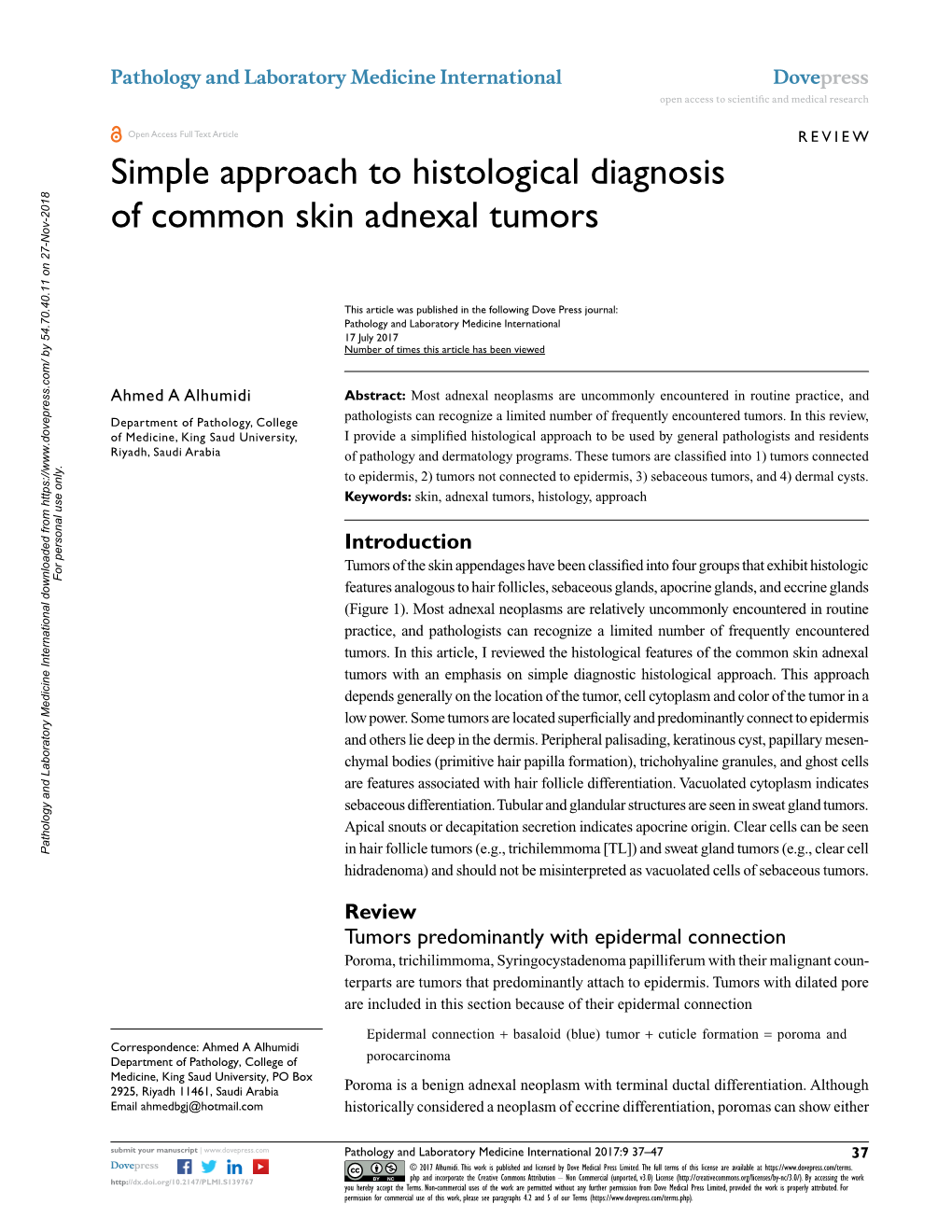 Simple Approach to Histological Diagnosis of Common Skin Adnexal Tumors