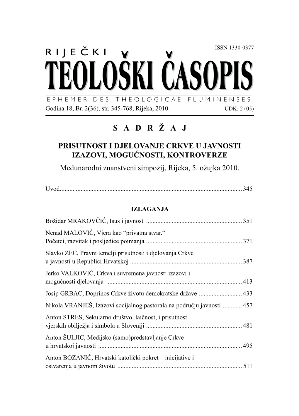 Riječki Teološki Časopis, God