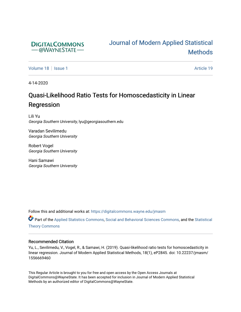 Quasi-Likelihood Ratio Tests for Homoscedasticity in Linear Regression