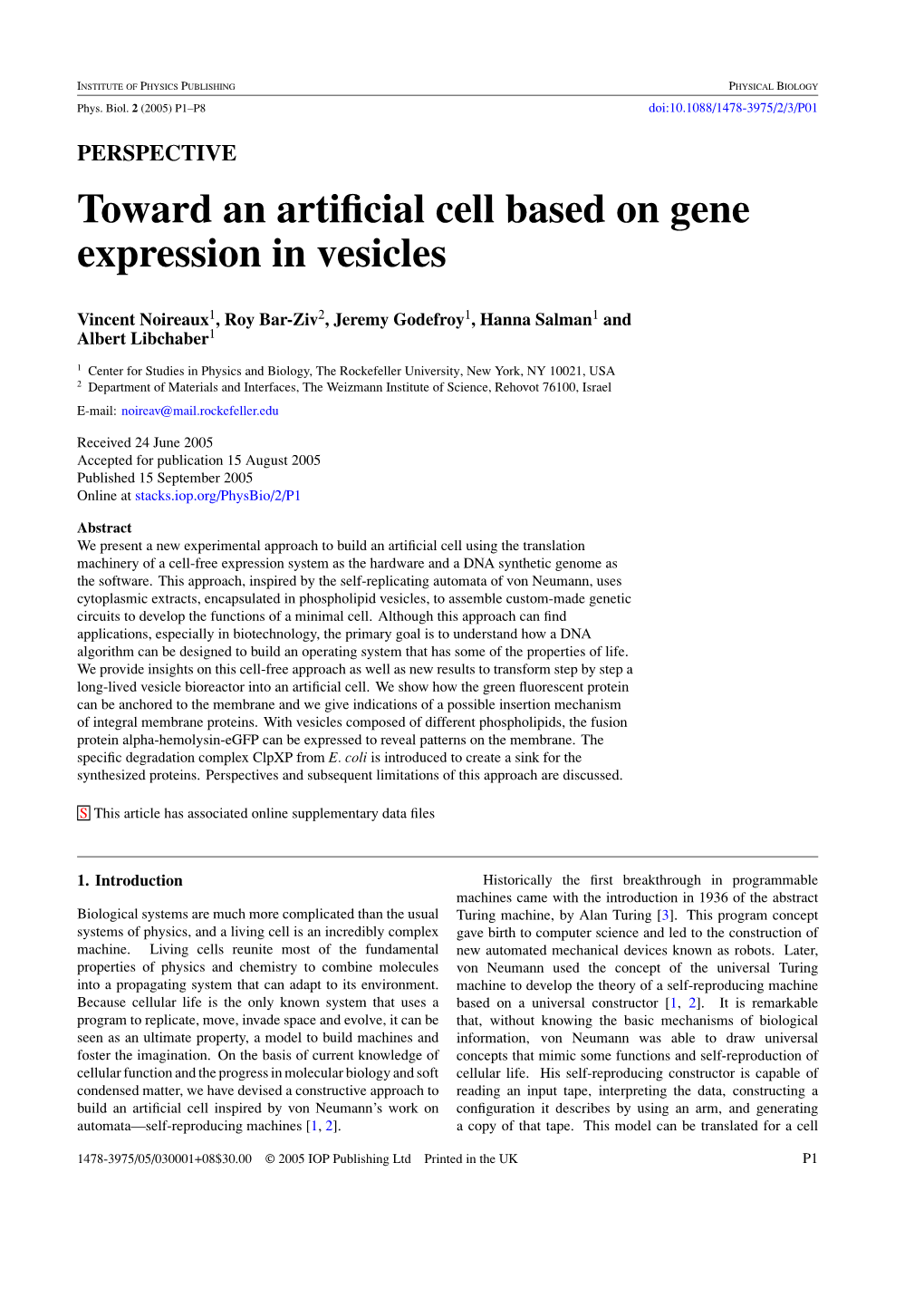 Toward an Artificial Cell Based on Gene Expression in Vesicles