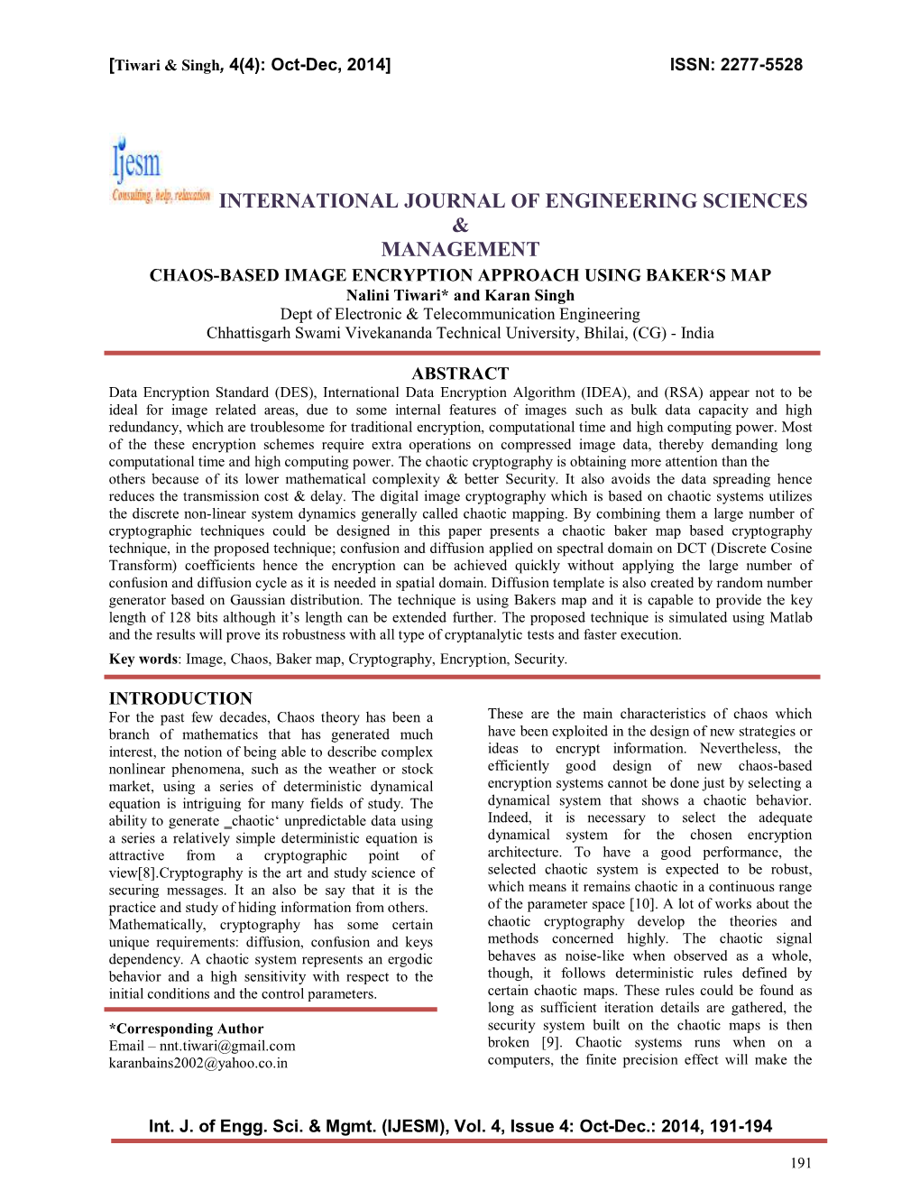 International Journal of Engineering Sciences