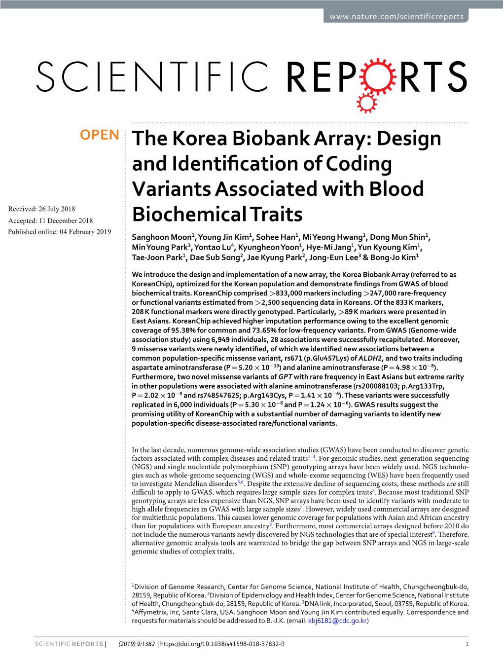 The Korea Biobank Array: Design and Identification of Coding Variants