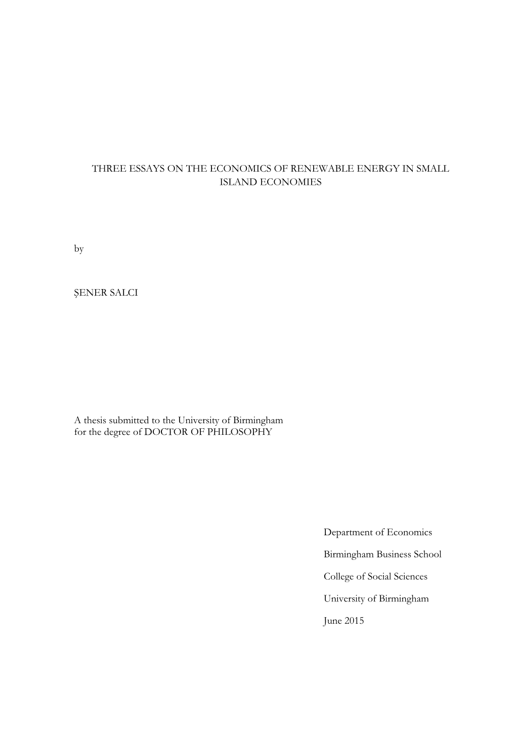 Three Essays on the Economics of Renewable Energy in Small Island Economies