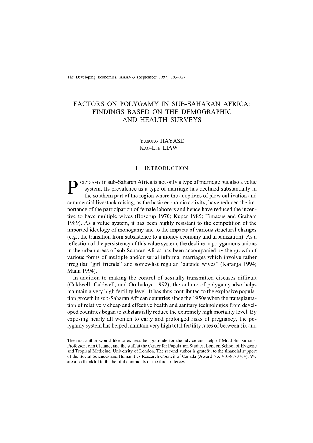 Factors on Polygamy in Sub-Saharan Africa: Findings Based on the Demographic and Health Surveys