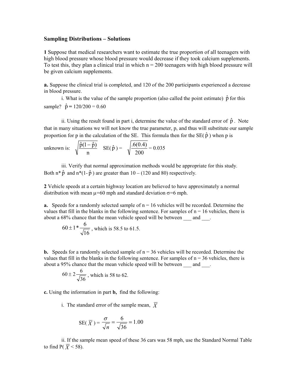 Sampling Distributions Solutions