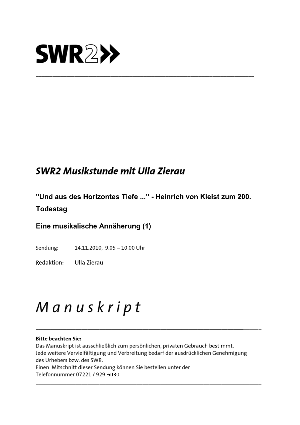 Heinrich Von Kleist Zum 200. Todestag Eine Musikalische Annäherung (1)