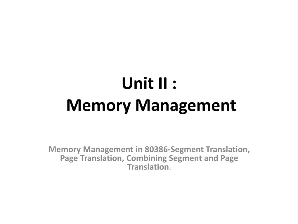 Unit II : Memory Management