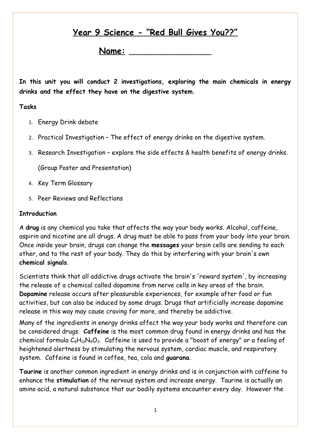 Year 9 Science - Red Bull Gives You