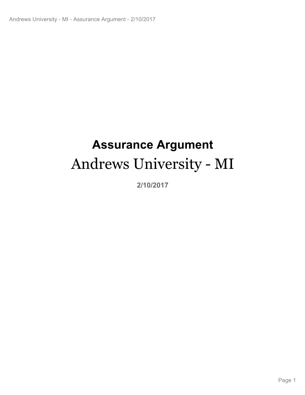 Assurance Argument - 2/10/2017