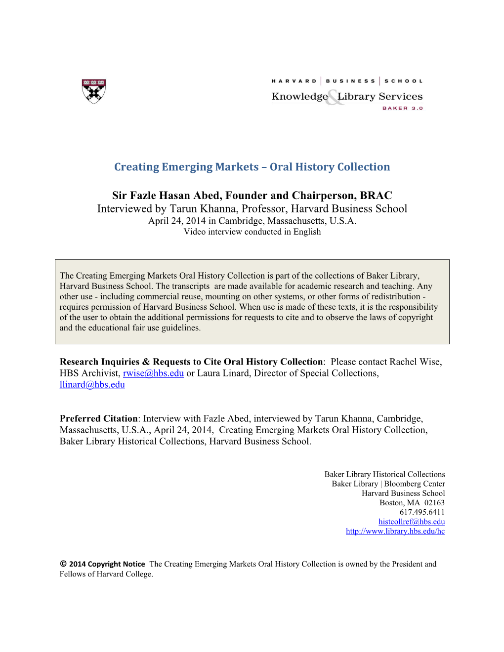 Creating Emerging Markets – Oral History Collection