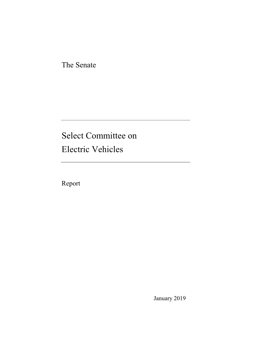 Report: Senate Select Committee on Electric Vehicles