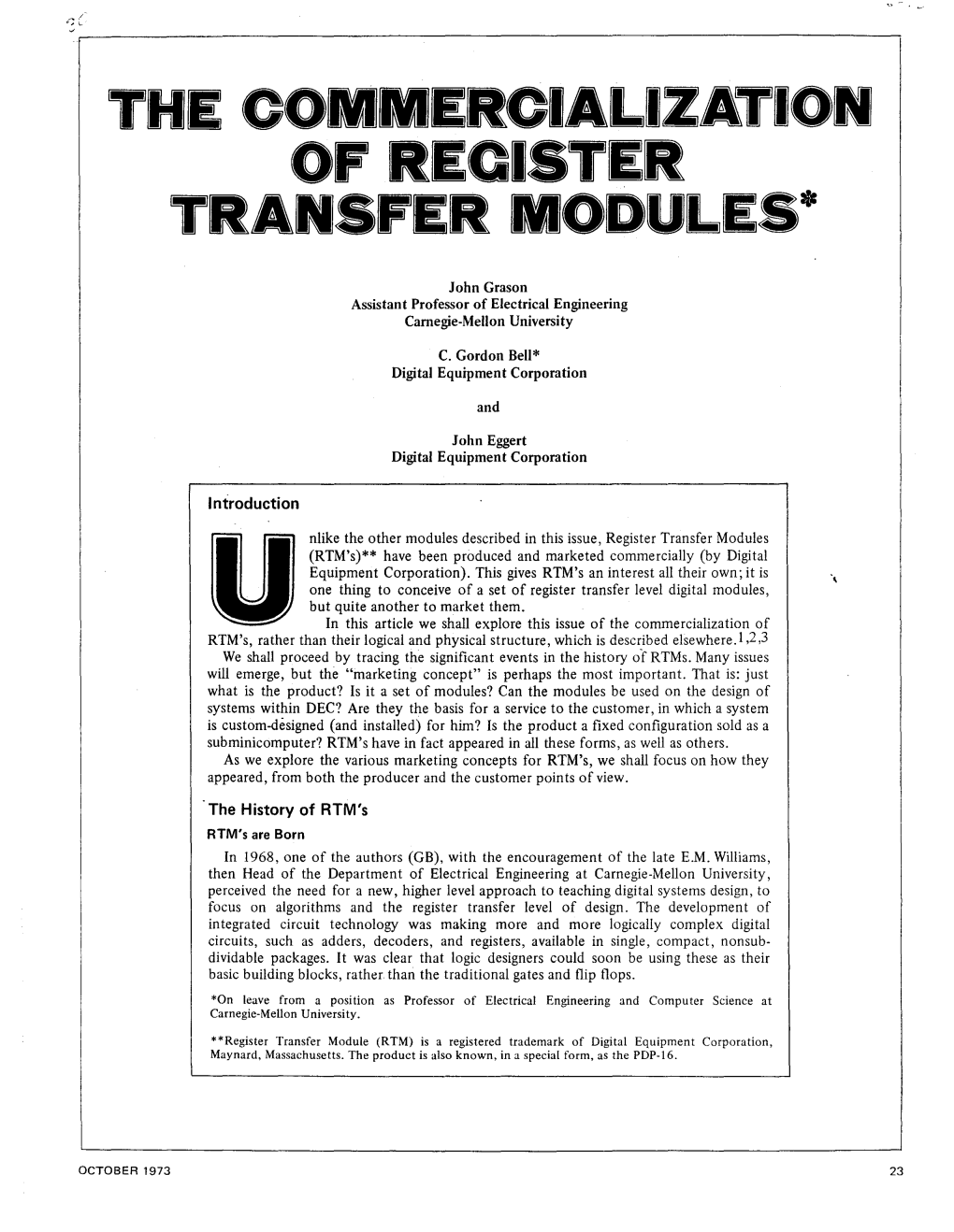 Lntroduction the History of RTM's