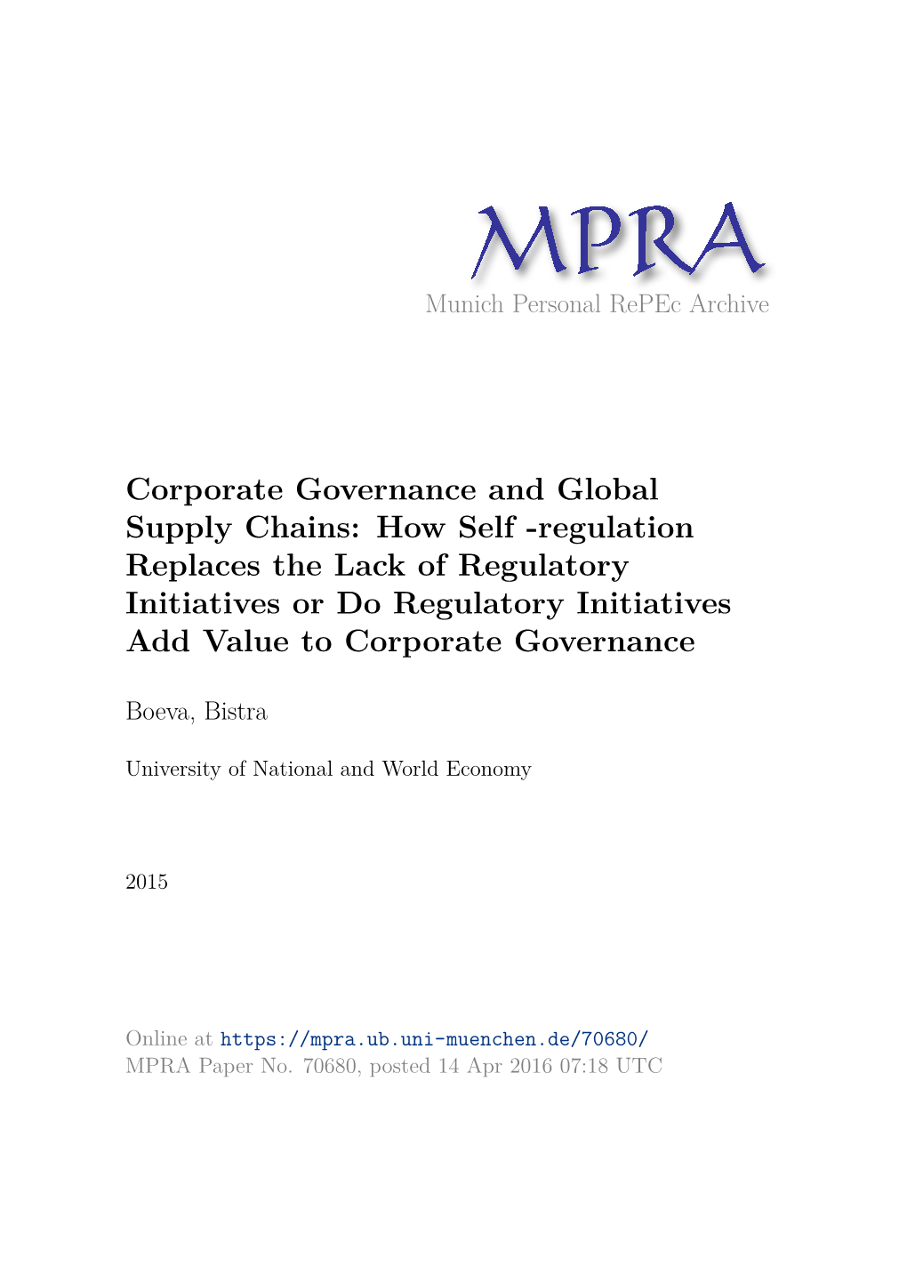 Corporate Governance and Global Supply Chains