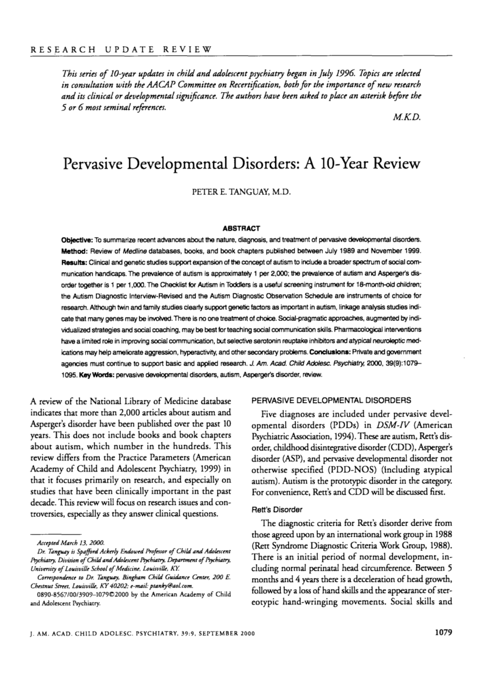 Pervasive Developmental Disorders: a 10-Year Review