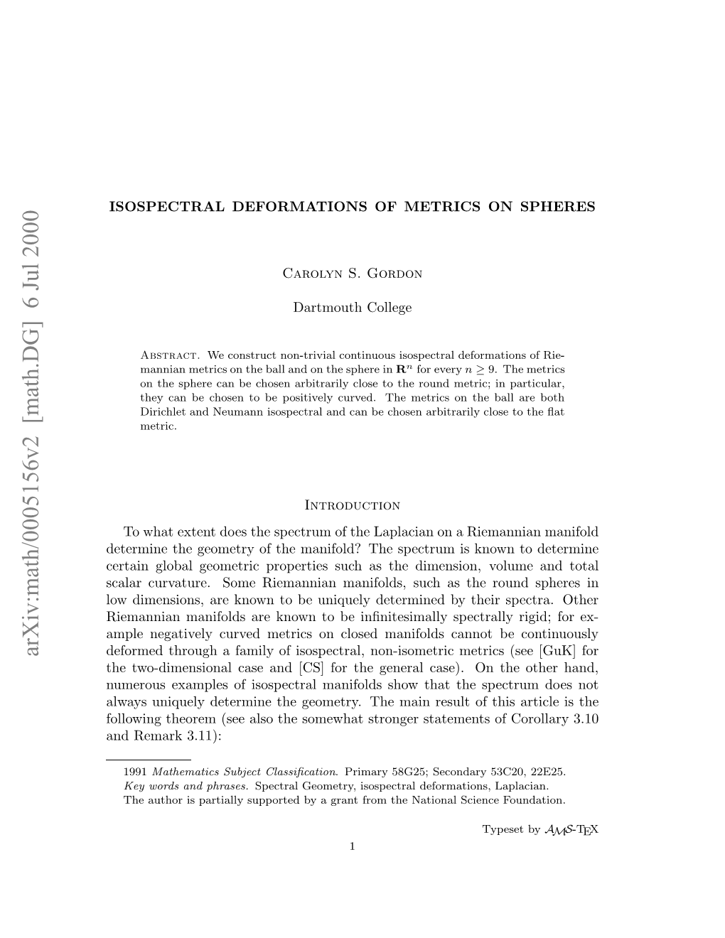 Arxiv:Math/0005156V2 [Math.DG] 6 Jul 2000