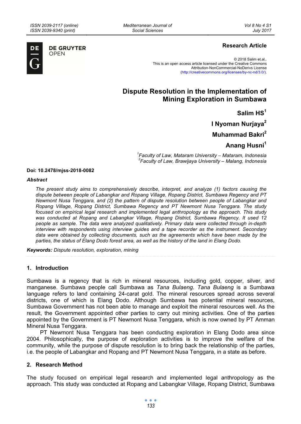 Dispute Resolution in the Implementation of Mining Exploration in Sumbawa