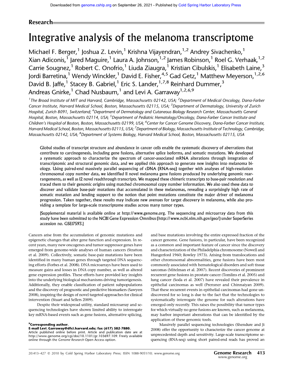 Integrative Analysis of the Melanoma Transcriptome