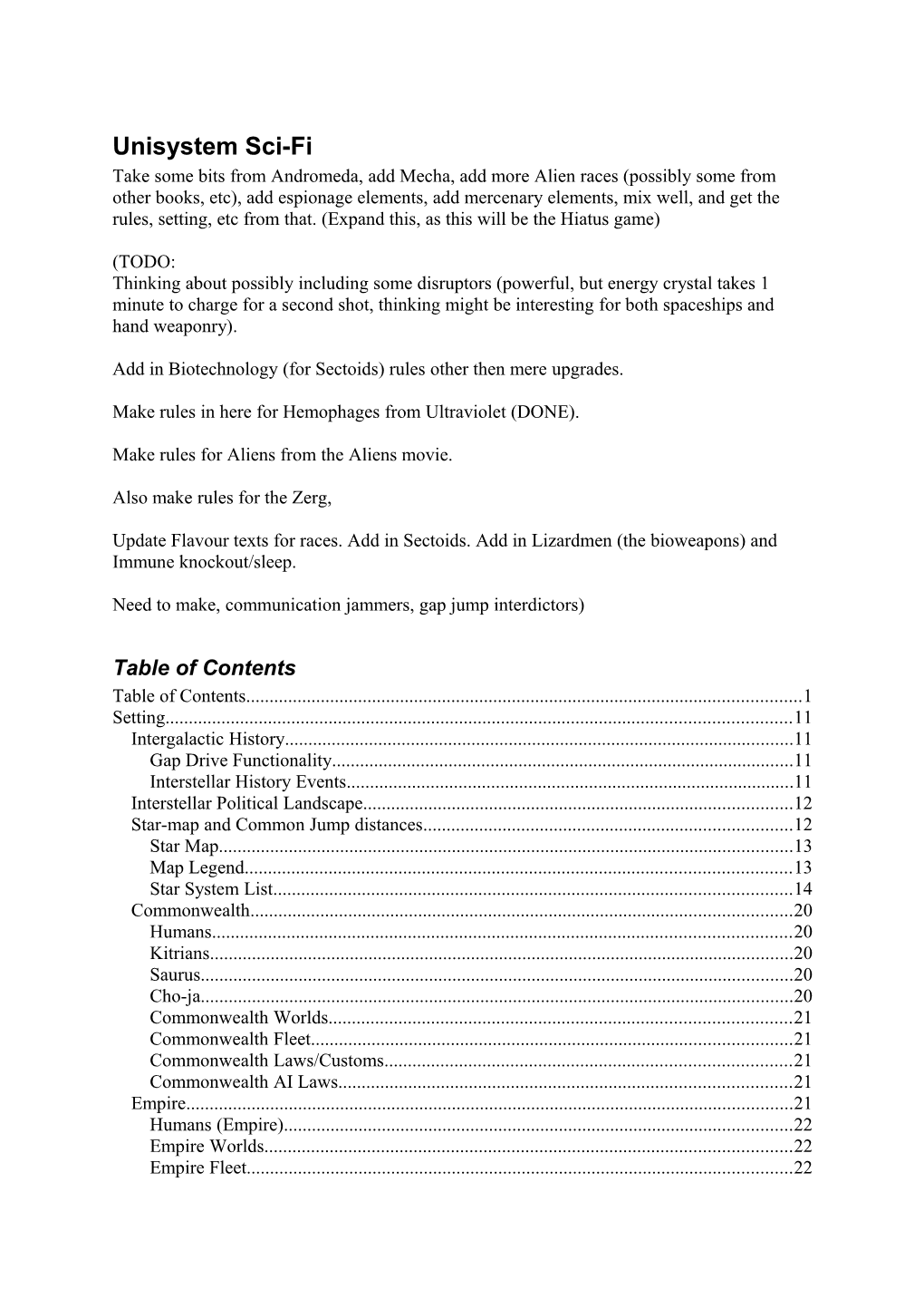 Unisystem Sci-Fi Game Rules and Setting