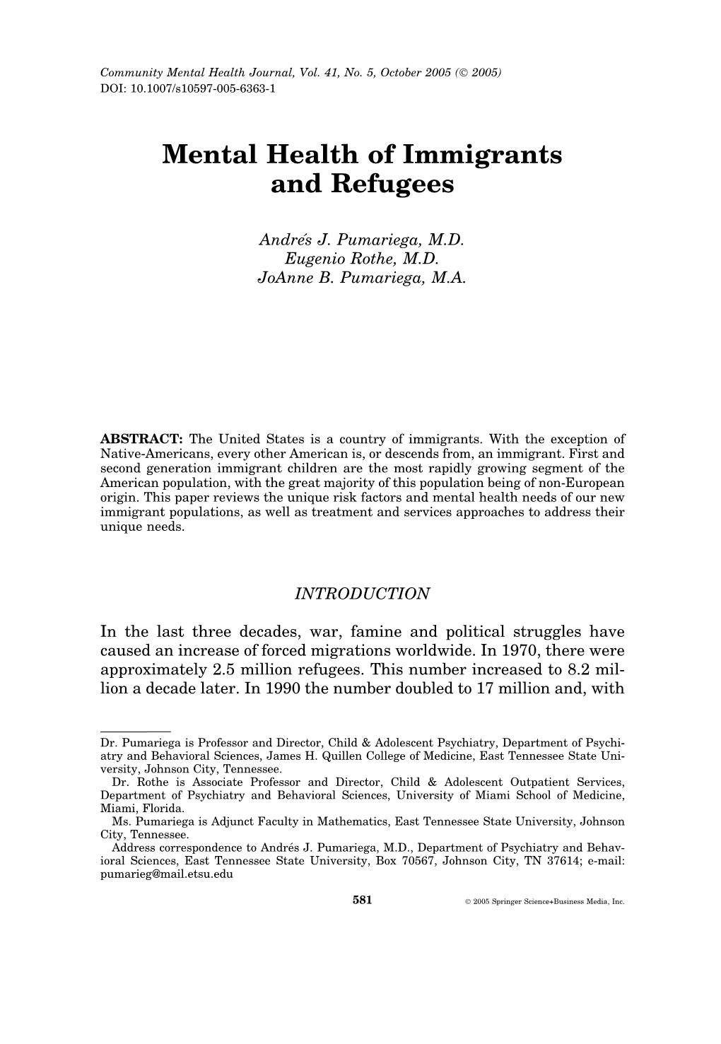 Mental Health of Immigrants and Refugees