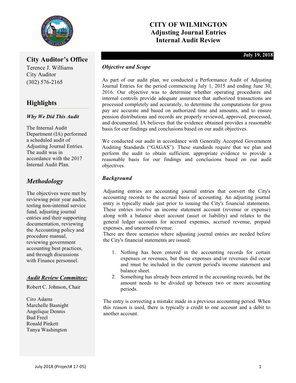 Performance Audit Report of Adjusting Journal Entries