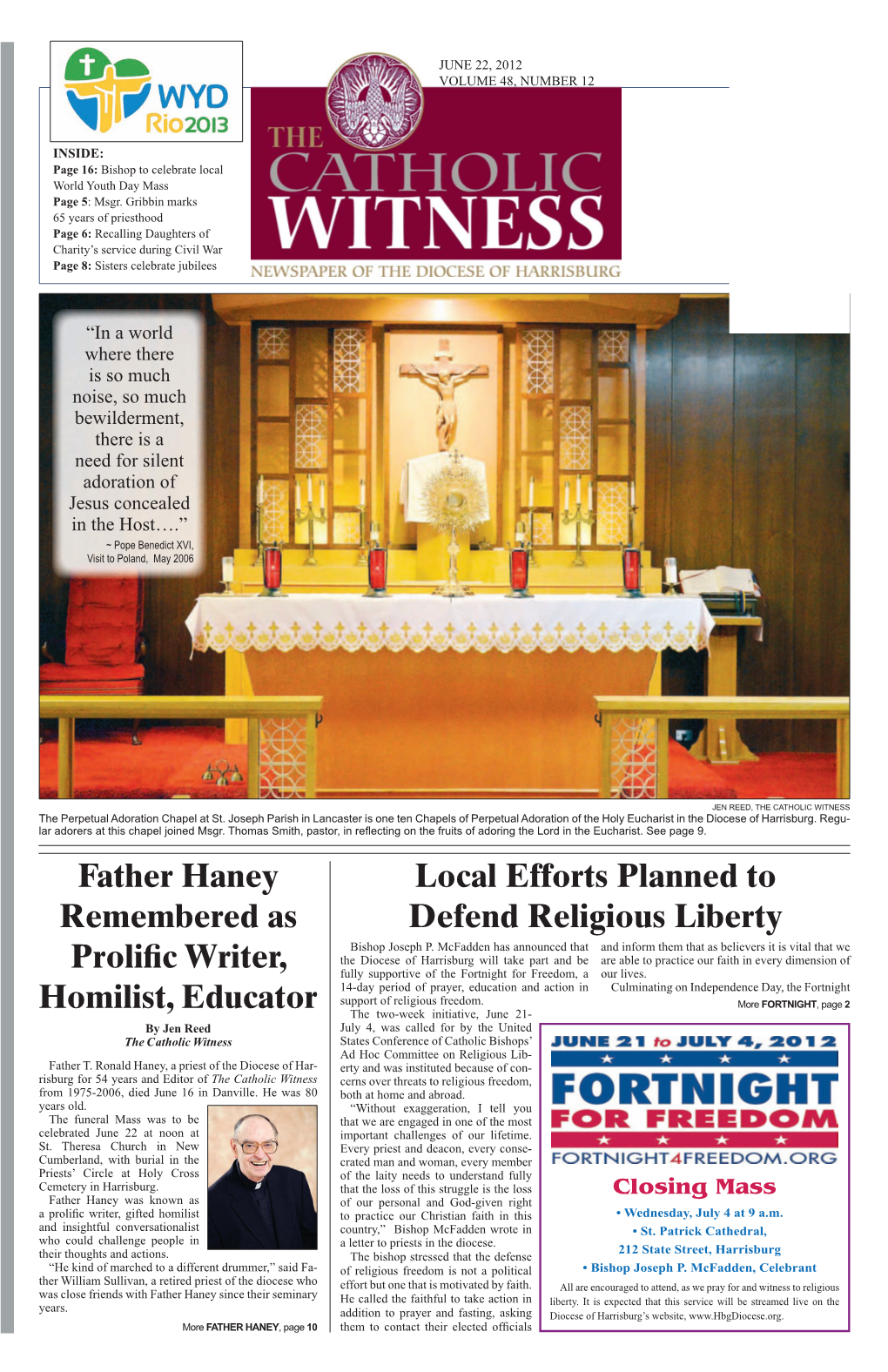 Local Efforts Planned to Defend Religious Liberty Father Haney